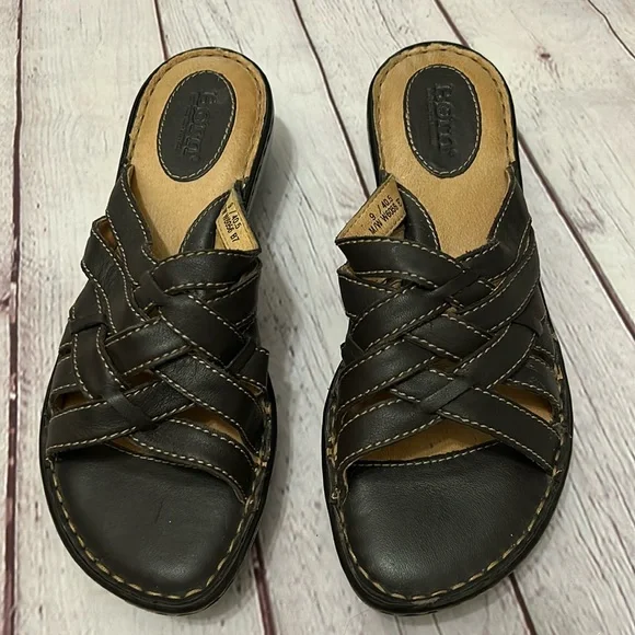 Born Woman’s Brown Strappy Comfortable Sandals Braided Leather Size 9/40.5 - Picture 1 of 6